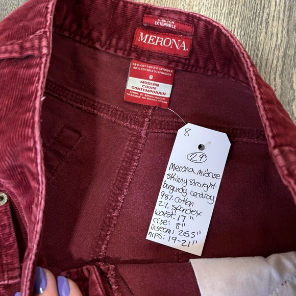 #💙29 Merona Corduroy Burgundy Skinny Straight Pant - Picture 3 of 7
